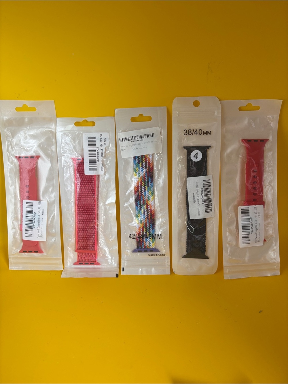 Assorted Replacement Apple Watch Bands - Pink, Multi, Black Set of 5